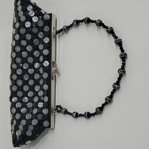 BLACK and White Button Evening Bag - Picture 4 of 7